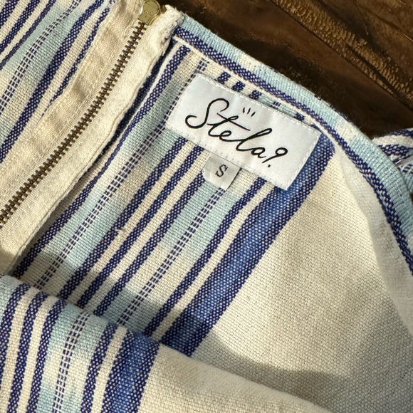 Stela 9 Small Women’s Blue and White Striped Midi Dress Pockets - Picture 4 of 6